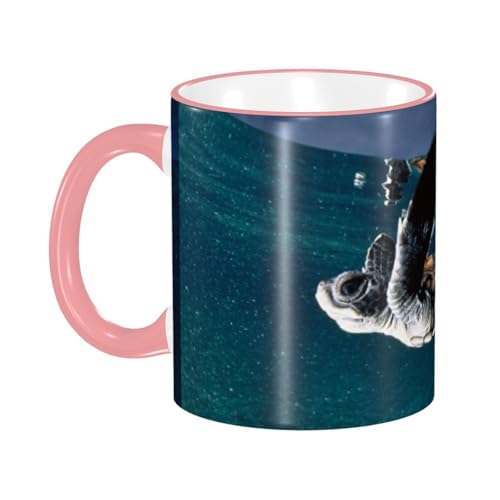 カメの水泳 マグカップ コーヒーカップ Pink 陶器 朝食カップ ティーカップ 耐熱マグ 保温 耐冷 おしゃれ 大きい ミルクコップ 330ml 雑貨 家庭用 プリント贈り物