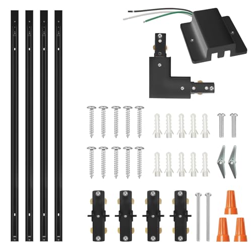 ZUIWAN 13FT H Track Lighting Rail Kit Black 3-Wire Single Circuit H-Type Track with Floating Canopy & Connectors
