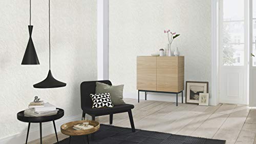 rasch Tapete 470604 – Einfarbige Vliestapete in Weiß mit grober Struktur in Putzoptik – 10,05m x 53cm (L x B)