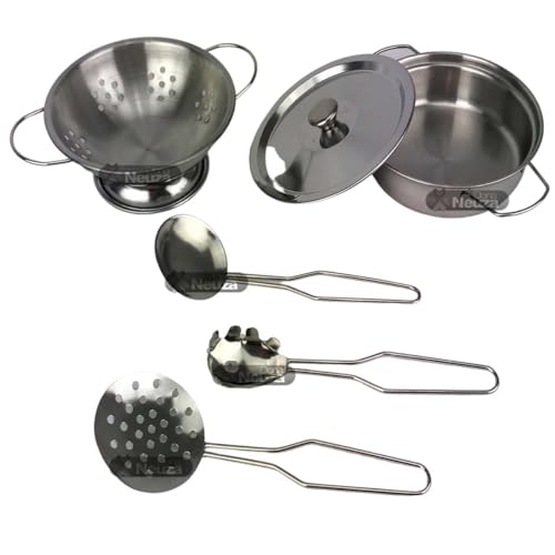 Brinquedo Kit Cozinha 6 Peças Em Inox Escorredor de Macarrão e Utensílios Braskit
