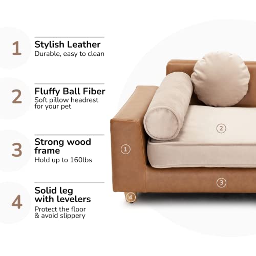 Dcee Premium Large Pet Sofa, Pet Bed Holds 160 Lbs, 42 In. Luxury Leather Dog Couch With Removable Washable Velvet Cushion For Comfort Sleep, Joint Support For Different Pet Sizes #TOP3