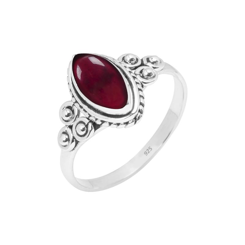 Genuine Sterling Silver & Gemstone Ring – Agate, Moonstone, Or Garnet, Handmade Marquise Boho Style - View #8