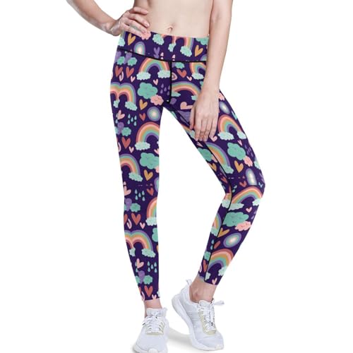 KLL Calça feminina estilo boho arco-íris roxa perna reta ioga PP, Estilo boho arco-íris roxo, M