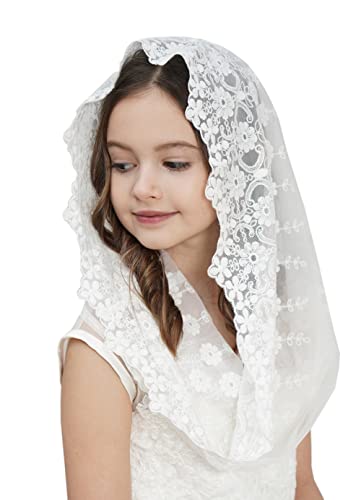 Flowergirl Veils First Communion Veil Lace Floral Edge Veil Headwrap for Grils F5