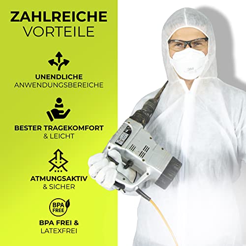 Paintbutler - PP-Schutzanzug mit Kapuze - Maleranzug - Einweg - Overall zum Schutz vor Farbspritzern, Baustaub, Glaswolle, Schmutz - Weiß… (XXL)