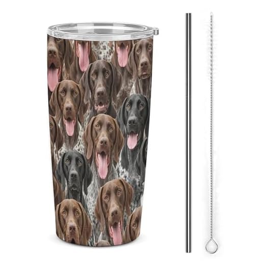 100% BLUE COLLAR Reusable Home Essential Mug German Shorthaired Pointer Dog, Double Wall Vacuum Cup, Shatter-Resistant Stainless Steel Tumbler for Family Daily Use