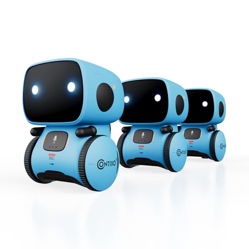 Contixo R1 Smart Robot, 3pcs Learning Educational Kids Toy Talking Speech Recognition Recording and Voice Controlled Interactive Touch Sensor Mini Robotics with Singing, Dancing for Kids Age 3+ Blue
