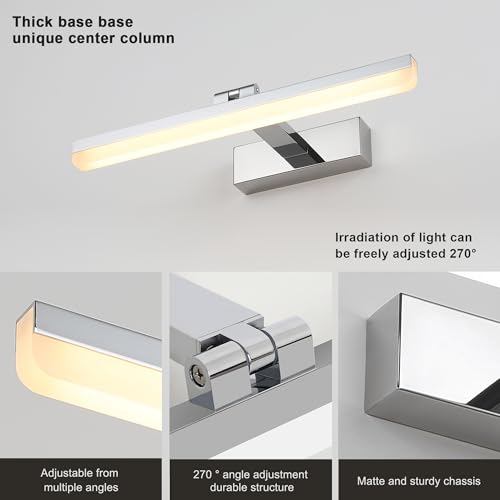 Pasoar LED Spiegellampe Bad 40cm, Drehung Spiegellampen Spiegel für bad IP44, Spiegelleuchte Badezimmer 12W LED Badspiegelleuchten Badezimmerspiegel, Neutral Weiß 4000K, Chrom