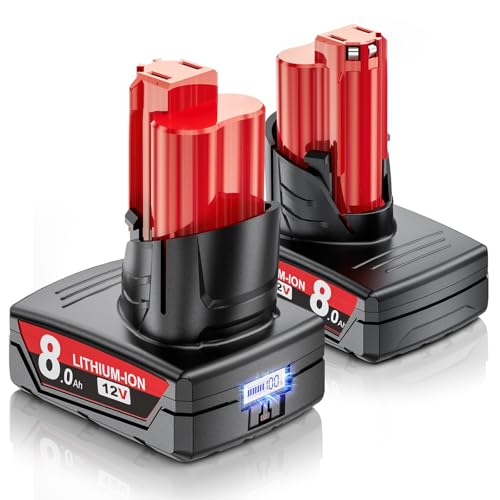 Uionvot 2-Pack 8000mAh 12VReplacement for Milwaukee M12 Battery Compatible with Milwaukee 12 Volt Battery 48-11-2401 48-11-2402 48-11-2460 48-59-2401 Cordless Power Tools