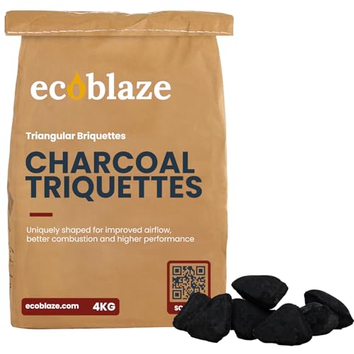 Ecoblaze 4Kg Charcoal Triquettes - BBQ Charcoal Briquettes Designed for Optimum Airflow for Even Heat and almost Instant Lighting
