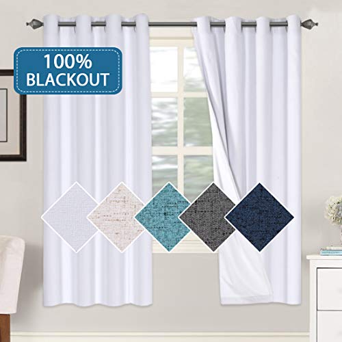 Full 100% Blackout Curtain for Bedroom Linen Textured Thermal Insulated Drapes and Curtain