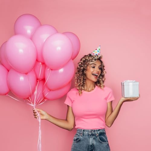 Image of Pink Balloons 100 pcs 12 Inch Matte Pink Balloon for Baby Shower Valentine's Day Princess Bachelorette Birthday Party Decorations