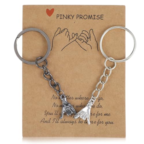 2Pcs Matching Couple Keychain Gifts for Boyfriend Girlfriend, Pinky Promise Keychain with Card, Best...
