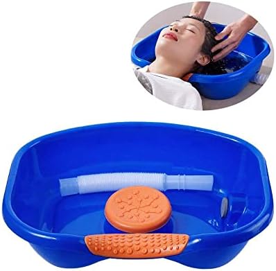 DeoDap Hair Washing Basin 46 cm with Head Cushion and Retrachable Hose, Plastic Washing Tray for Disabled, Pregnant Women, Elderly or Child (Blue/Multicolor)