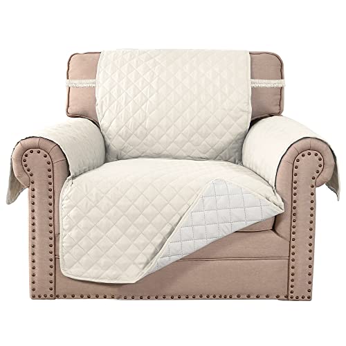 MeilleMaison Fundas de sofá Acolchadas Reversibles, Resistentes al Agua, con Correas elásticas, para Mascotas, niños, Perros (Silla, Marfil/Beige)