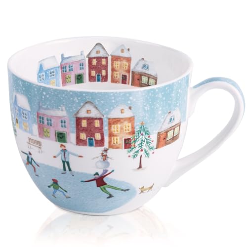 Christmas Skating Mug - 20 oz Bone China Winter Coffee Mugs with ...