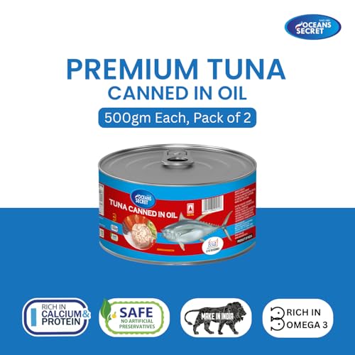 Image of Oceans Secret Chunks in Sunflower 500gm Pack of 2 Yellowfin Tuna Fish Balanced & Nutritious, Ready to Eat Tuna Fish for Salads & Meals