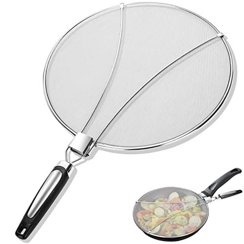 Price comparison product image Philonext Splatter Screen for Frying Pan 29 cm Stainless Steel Splash Screen Protector with Silicone Folding Handle Suitable for Many Pots Practical Kitchen