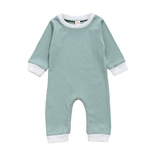 allshope Newborn Infant Baby Boy Girl Button Solid Romper Bodysuit One-Piece Jumpsuit Outfits Clothes (12-18 Months, White-Green)