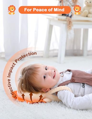 Image of JunNeng Baby Head Protector Backpack for Walking Crawling, Yellow Lion Mesh | Soft, Breathable, Adjustable, Baby Fall Back Head Protector for Falling