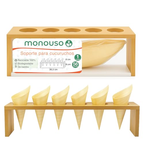 Monouso | 1 Soporte para Cucuruchos 33,5x6x8 | Cucuruchos de Madera, Restaurantes, Degustaciones Catering, Sostenibles