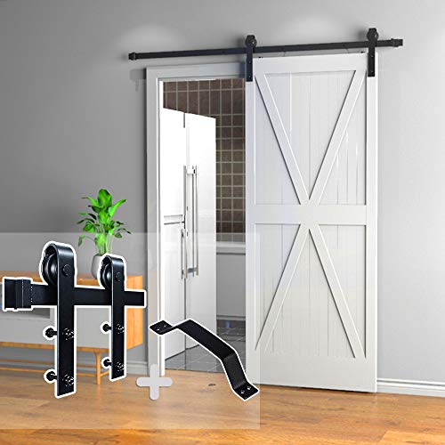 skysen 5FT Single Door Heavy Duty Sliding Barn Door Hardware Track Kit Black