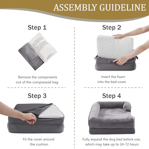Image of Bedfolks Orthopedic Dog Bed Extra Small, Waterproof Dog Sofa Bed for Small Dogs & Cats, Egg Foam Pet Couch Bed with Removable Washable Cover and Nonslip Bottom, Dark Grey