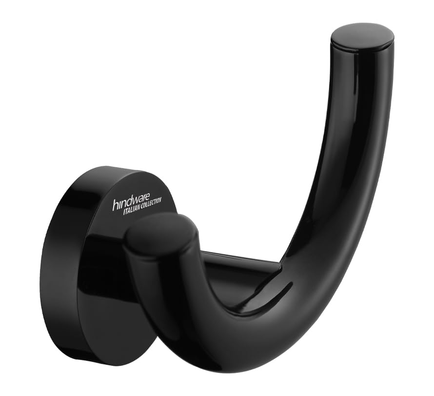 Image of Hindware Italian Collection Robe Hook for Bathroom | PVD Coated | Brass Robe Hook | Luxury Chrome Black Color Finish | Premium Bathroom Accessories Series