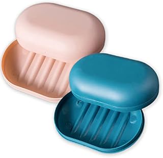 ExceLife 2 Pack Soap Dish with Lid, Plastic Portable Travel Soap Box with Cover Leakproof Soap Holder for Bathroom Shower Camping Outdoor Gym Hiking Traveling