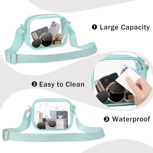 Image of VOROLO Stadium Approved Clear Crossbody Bag,Small See Through Purse Handbag with Adjustable Shoulder Strap for Sports Light Blue