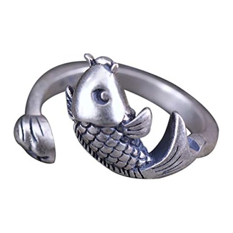 NicoWerk Women's Silver Ring Fish Made of 925 Sterling Silver Vintage Blackened Ethnic Adjustable Open SRI514 Cover