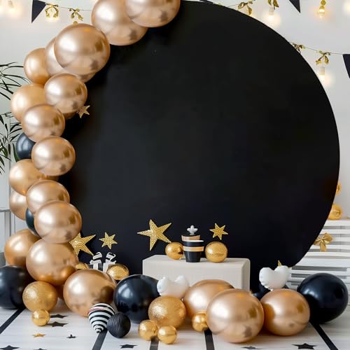 Haefoo 7.2FT Black Round Backdrop Cover for 5 to 7.2ft Circle Arch Stand - Adjustable Wrinkle Free Circle Backdrop Cover for Birthday, Wedding, Baby Shower Photography Party Background Decor