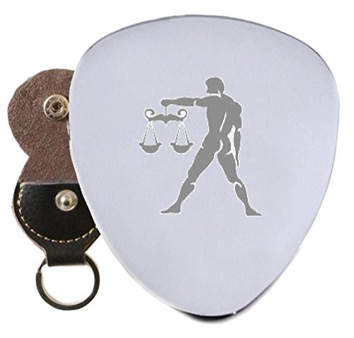 Libra Signe du zodiaque en acier médiator gravé en porte-clés support - Les Beatles, Paul McCartney, John Lennon, RIngo Starr, George Harrison Libra Signe du zodiaque en acier médiator gravé en porte-clés support