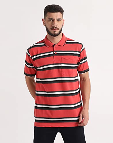 Image of INKKR Striped Men Polo Neck Half Sleeve T-Shirt