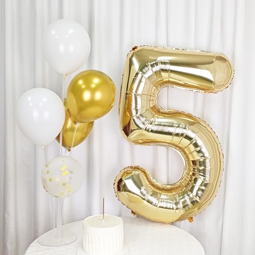 Image of 40 Inch Light Gold 4 Number Balloons Large Champagne Gold Number | White Gold Giant 4 Foil Mylar Helium Digital Balloon for 4th or 4st Anniversary Party Decorations Supplies