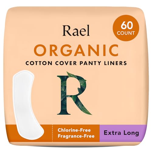 Rael Panty Liners for Women Organic Cotton Cover - Daily Pantiliners Light Absorbency Unscented Chlorine Free (Extra Long 60 Count)