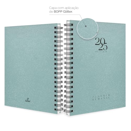 Agenda 2025 Planner Semanal Spot Glitter Metallic Tiffany