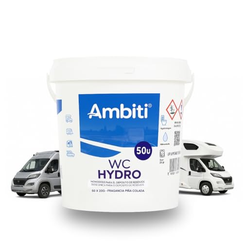 Ambiti | Monodosis Hidrosolubles para Depósito de Residuos de Autocaravanas,Caravanas y Campers| Antibacteriano| Elimina Deshechos Orgánicos y Papel Higiénico| Fragancia Piña Colada (50 Monodosis)