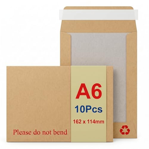 STRBOXONG A6 Hardback Envelopes Do Not Bend C6 Hard Board Backed Envelopes Peel and Seal for 6x4 Photos & Money Gifts Brown Manilla Cardboard Mailers 162 x 114mm Royal Mail Letter(10 Pcs)