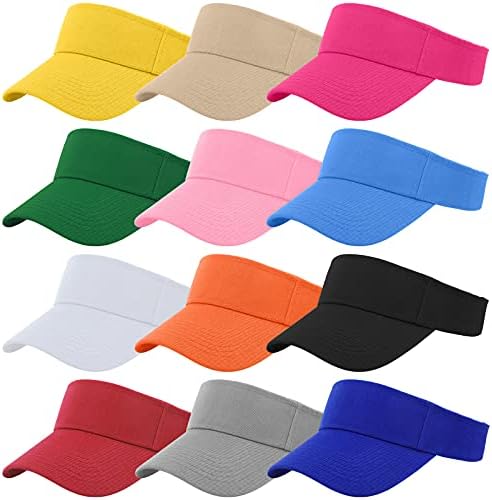 Cooraby 12 Pack Visor Cap Sun Protection Sports Visor Hats Summer Adjustable Wide Brim for Men and Women