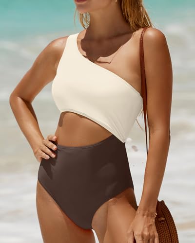 Image of Women's One Piece Swimsuit- One Shoulder Bathing Suit Cutout Tummy Control Swimwear
