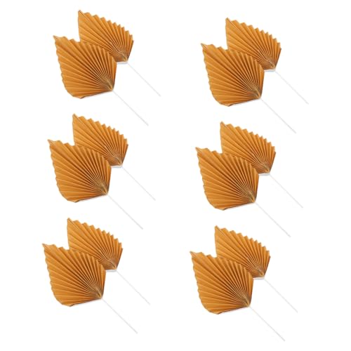 MOBUTOFU 20pcs Paper Fans Party Decorations DIY Cake Craft Supplies Palm Leaf DIY Craft Project Palm Fan Cake Decoration Supplies Golden