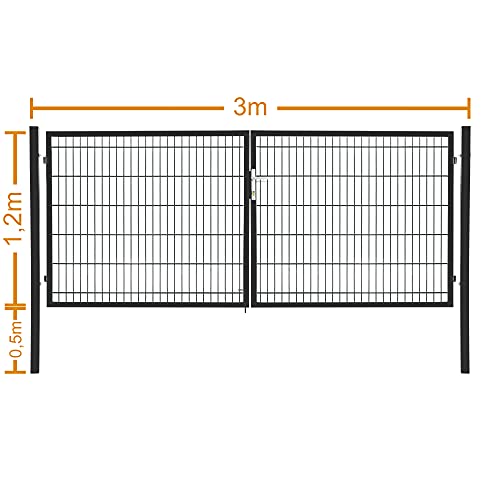Doppelflügeltor Flügeltor Einfahrtstor Gartentpforte Doppeltor Hoftor Gartentor, Farbe:Anthrazit, Gartenpforte Breite:3x1.2m