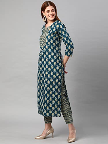 Image of ANNI DESIGNER Women's Cotton Blend Printed Straight Kurta With Pant