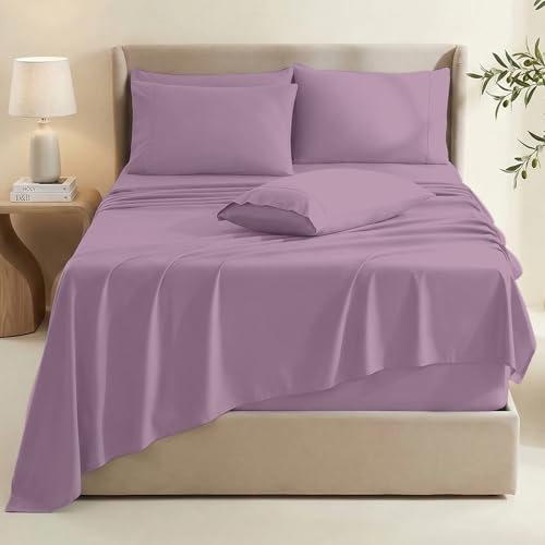 Image of Hearth & Harbor Extra Deep Pocket Sheets - Fits Mattress 18-24 Inches Deep - Extra Deep Pocket Split King Size Sets - 7 Piece Split King Size - Lavender