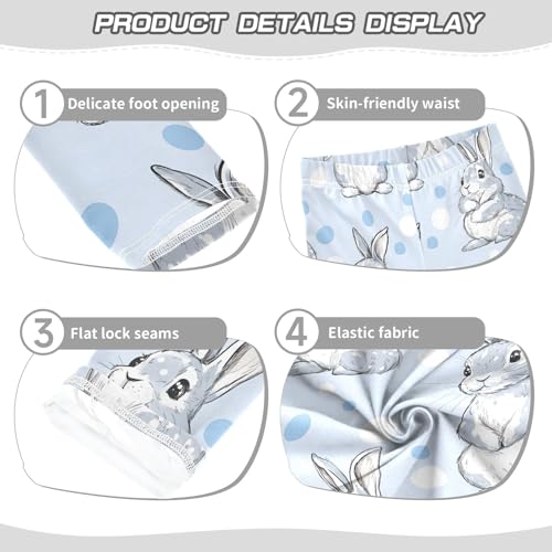 Rabbit with Dot Blue Girls Leggings Athletic Pants Tights Stretch Bottom3