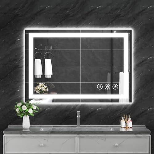 Image of Koonmi 26x38 LED Bathroom Mirror, Backlit + Front Lit, LED Bathroom Mirror with Lights for Wall, 3 Colors, Anti-Fog, Dimmable Brightness, Memory Function, Tempered Glass