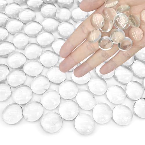 Image of HappyFiller 5 LB 500 Pcs Clear Flat Marbles Glass Gems | Vase Filler Decorative Candle Holder Stones Fountain Rocks,Fish Tank Pebbles,Fire Pit Glass Beads Fireplace Decor