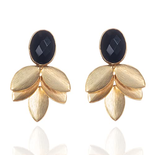 Zavana Pendientes grandes de oro para mujer con piedras preciosas naturales, pendientes colgantes de hojas para mujer, pendientes hechos a mano, bisutería para mujer, Latón Cover