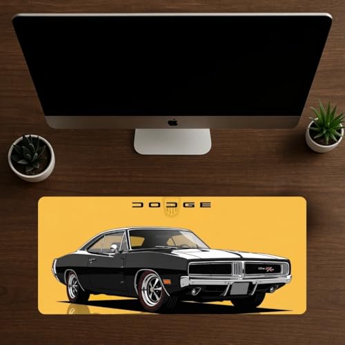 Image of Moto Edition Desk Mat 23x11 Inch - Racing-Themed Keyboard & Mouse Pad for Office, Home & Gaming | Non-Slip Rubber Base, Waterproof Surface, Supercar & Bike Inspired Table Mat (Classic Dodge)